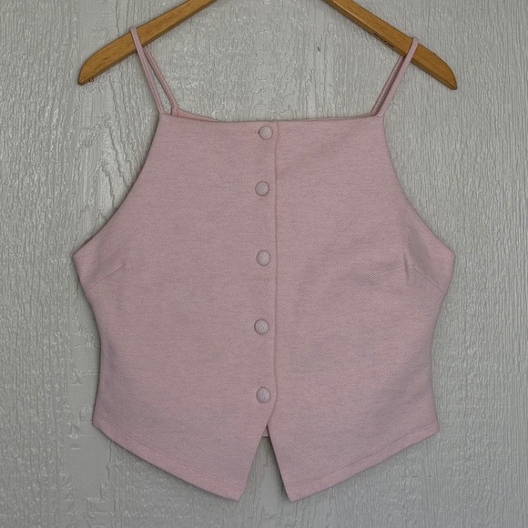 Zara Tops - Zara Womens Pink Textured Button Front Crop Top Spaghetti Strap NWT's